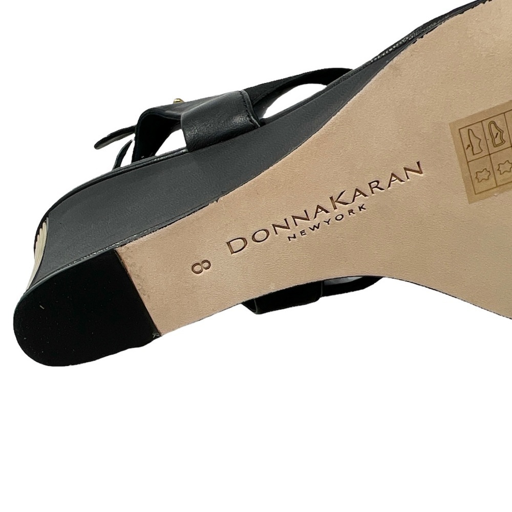 Donna Karan New York Black Leather Wedge Sandals NIB Gold Accent Size 8 - Picture 7 of 10